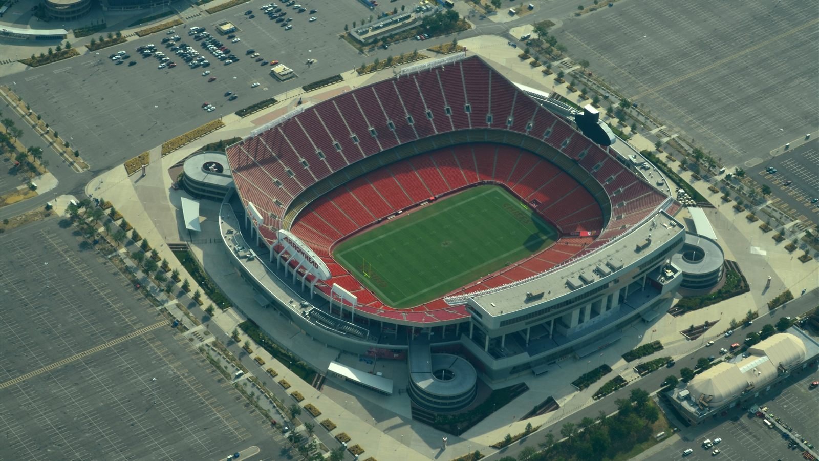 Vista aérea do Arrowhead Stadium, em Kansas City, palco de Argentina x Suíça nas quartas da Copa de 2026